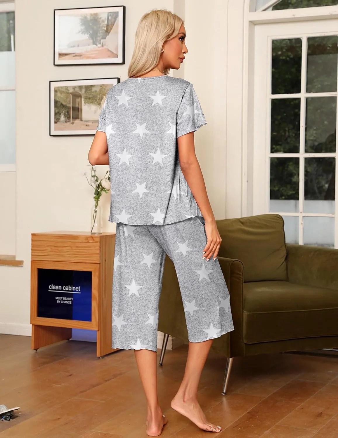 Ekouaer Pajama Set 2 Piece Capri Pants Top Soft Pjs sold by Ekouaer product image thumbnail 3