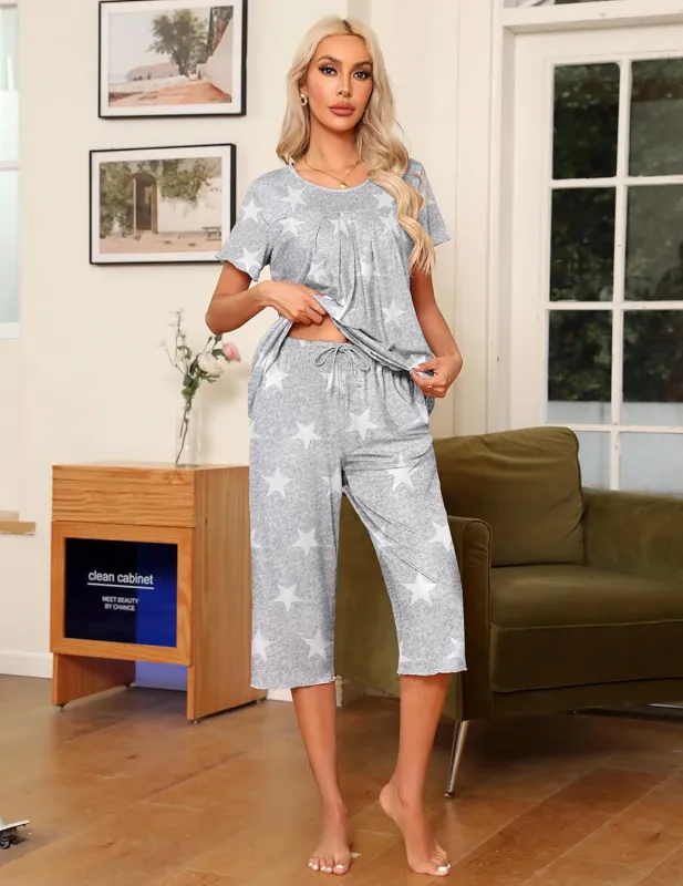 Ekouaer Pajama Set 2 Piece Capri Pants Top Soft Pjs sold by Ekouaer