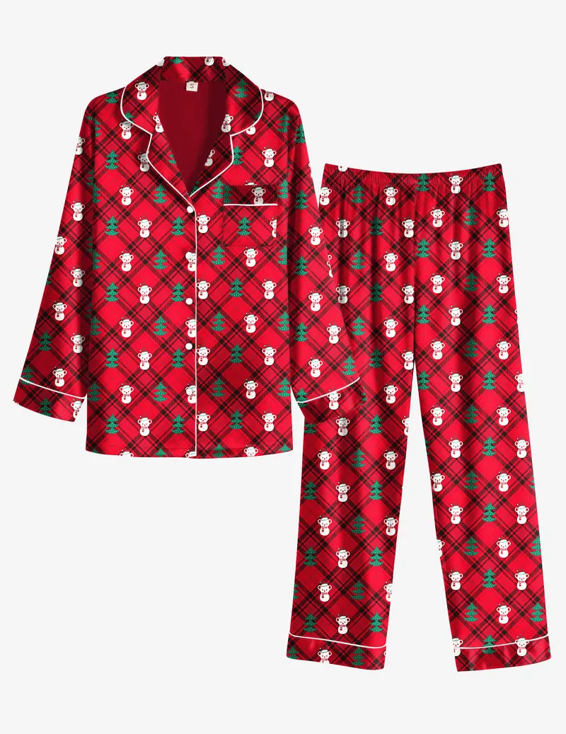 Christmas Teddy Satin Pajama Set Silky Pj Sets sold by Ekouaer product image thumbnail 5