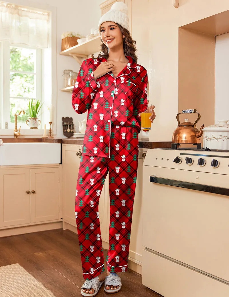 Christmas Teddy Satin Pajama Set Silky Pj Sets sold by Ekouaer product image thumbnail 4