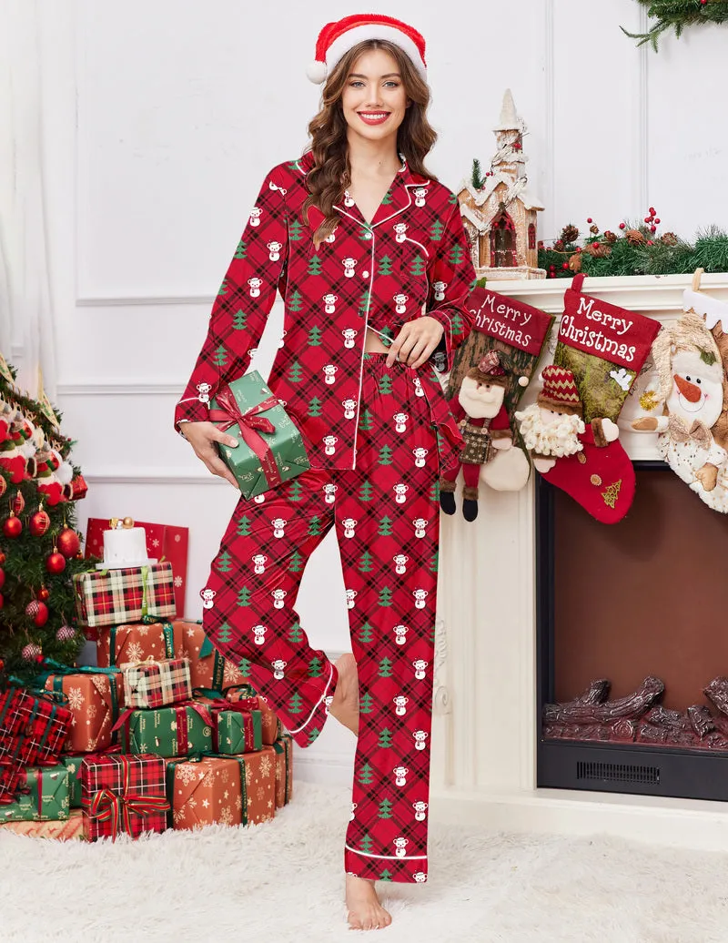 Christmas Teddy Satin Pajama Set Silky Pj Sets sold by Ekouaer product image thumbnail 2