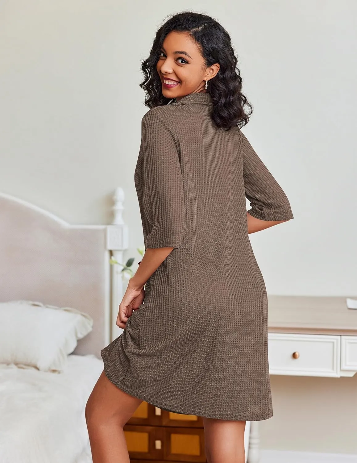 Ekouaer Zipper Robes Waffle Knit Bathrobes with Pockets sold by Ekouaer product image thumbnail 2