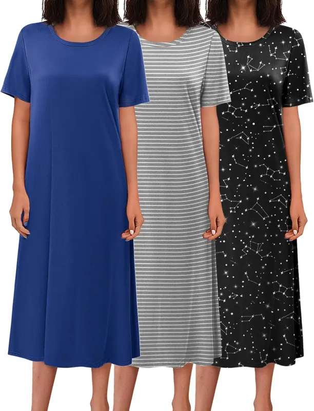 3 Pack Long Nightgowns Soft Plus Size Dress made by Ekouaer