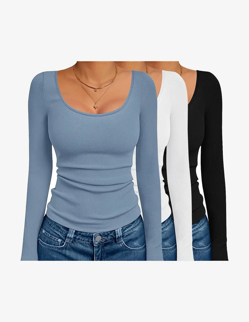 Ekouaer 3 Pack Long Sleeve Shirts Ribbed Thermal Tops sold by Ekouaer product image thumbnail 2