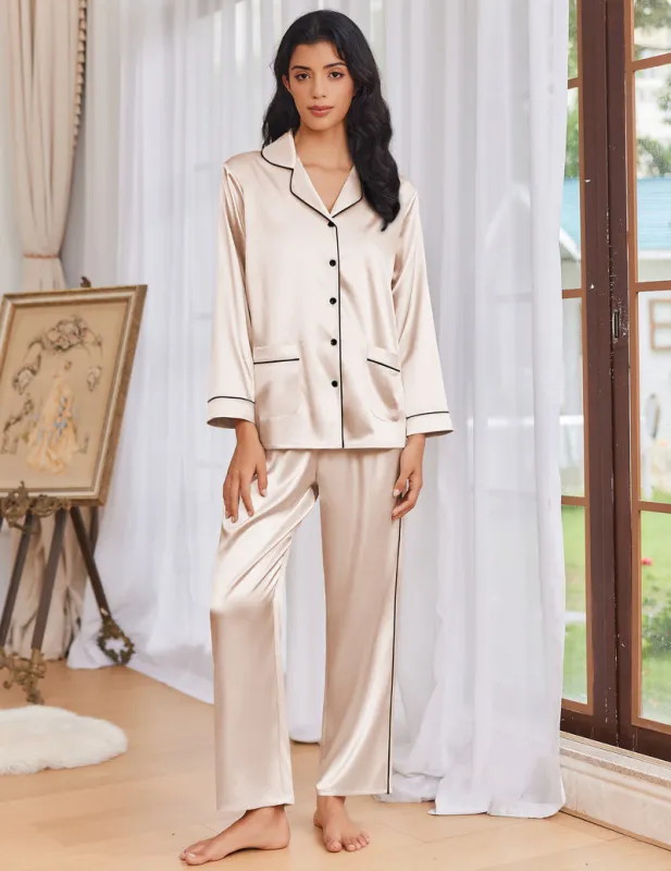 Ekouaer Pajama Sets Satin Silk Pjs Button Down Soft Lounge Sets sold by Ekouaer