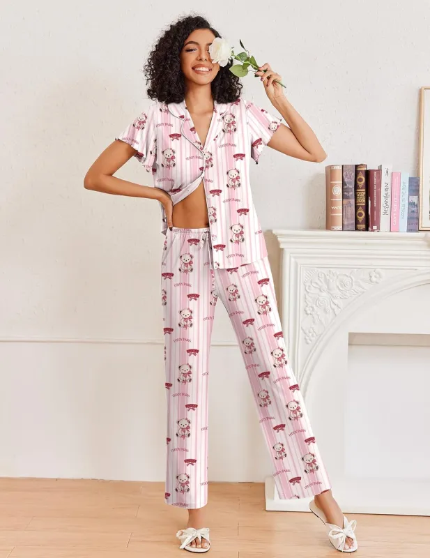 Button Up Cute Pjs Ruffle Sleeve Pajamas Set sold by Ekouaer