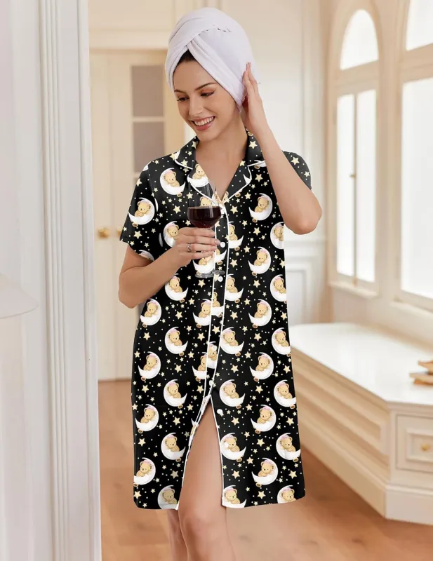 Button Down Night Gowns Short Sleeve Night Dress sold by Ekouaer