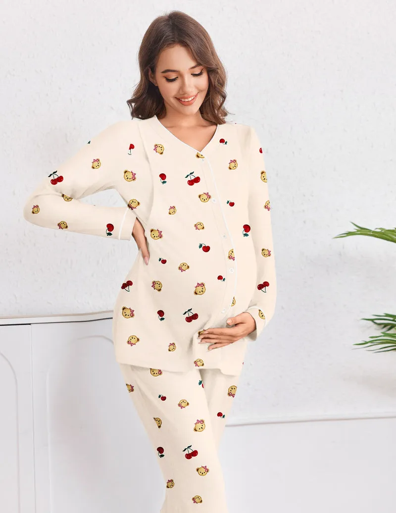 Maternity Pajama Set Button Down Nursing Pajamas sold by Ekouaer product image thumbnail 2