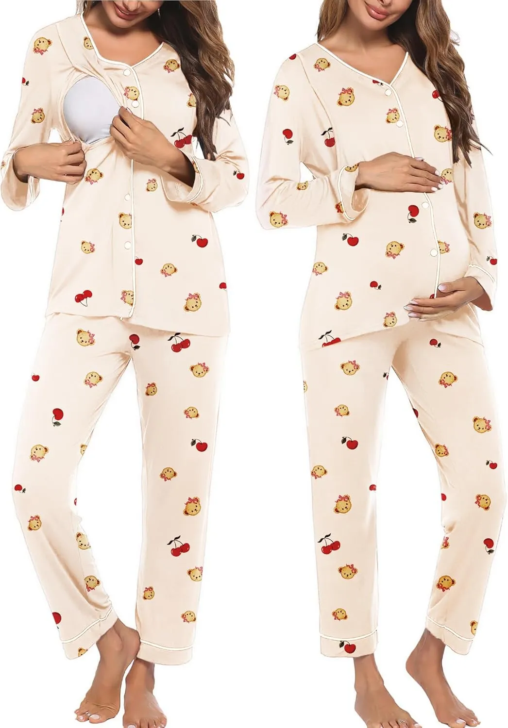 Maternity Pajama Set Button Down Nursing Pajamas sold by Ekouaer product image thumbnail 4