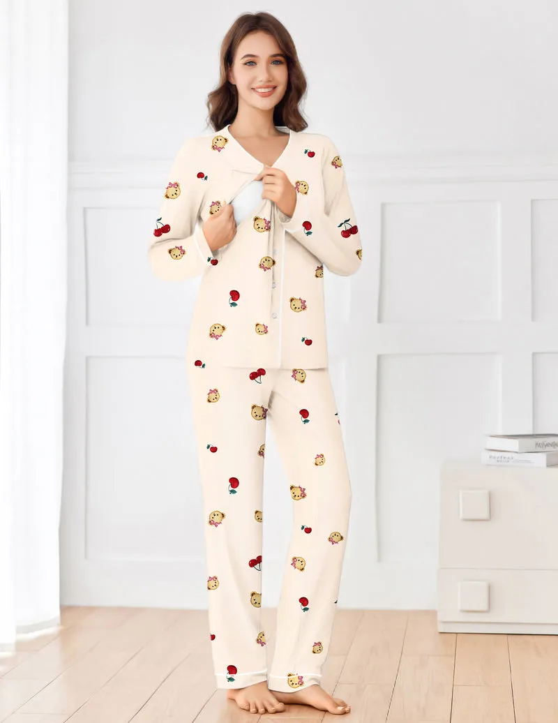 Maternity Pajama Set Button Down Nursing Pajamas sold by Ekouaer