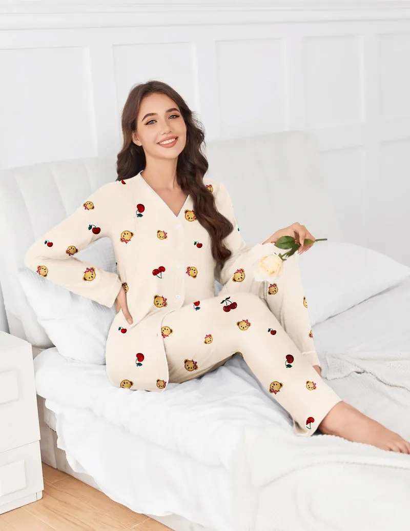 Maternity Pajama Set Button Down Nursing Pajamas sold by Ekouaer product image thumbnail 5