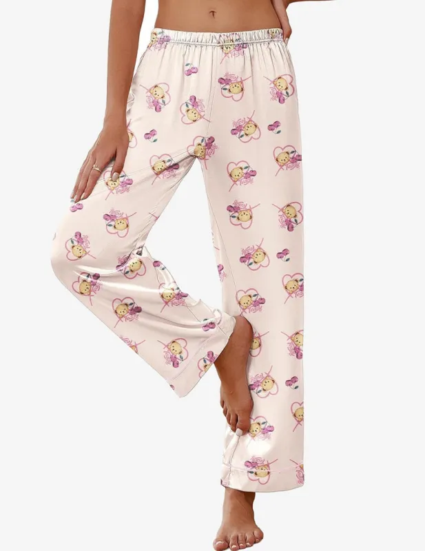 Teddy Silk Satin Pajama Pants Soft Loose Lounge Pants made by Ekouaer