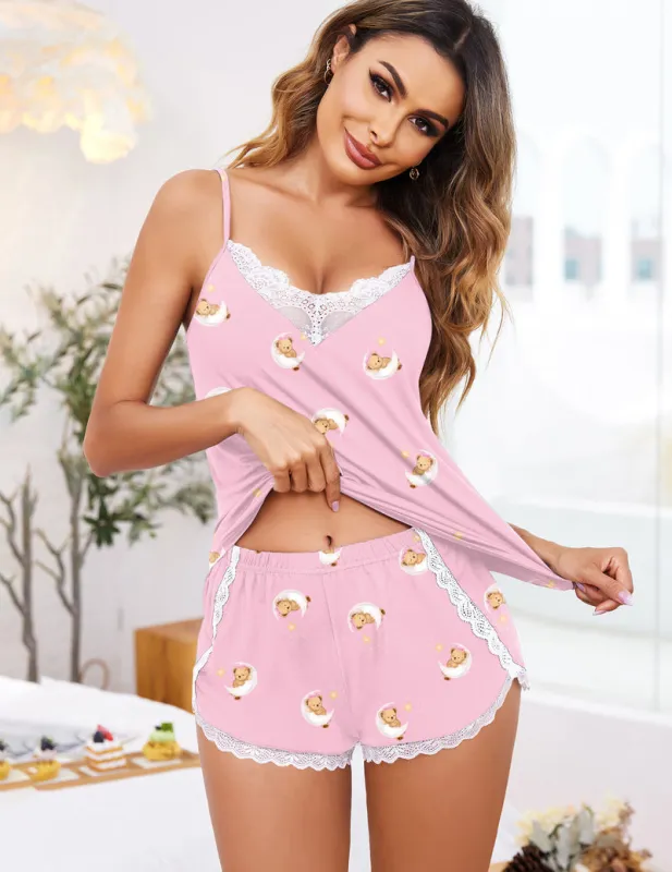 Teddy Pajama Sets 2 Piece Cami Split Short Set sold by Ekouaer