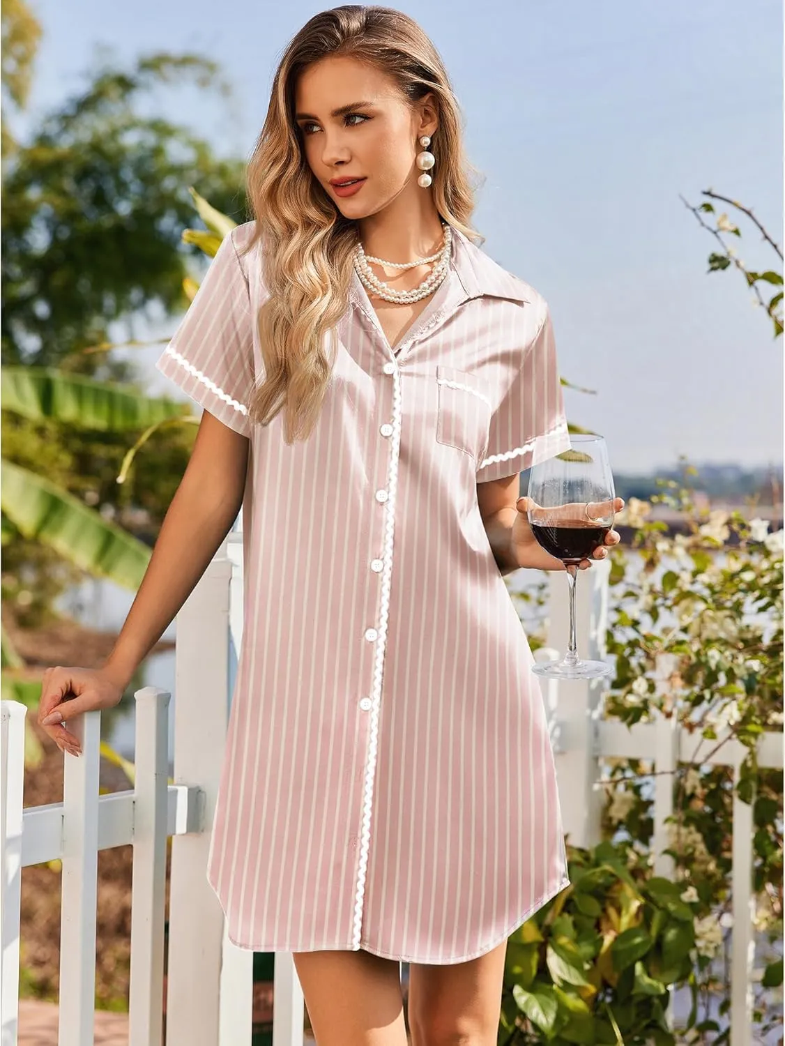 Teddy Satin Nightgowns Button Down Nightshirts sold by Ekouaer product image thumbnail 5