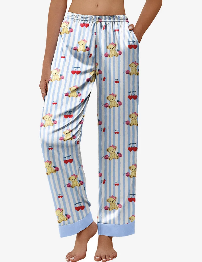 Silk Satin Pajama Pants Elastic Waist Bottoms sold by Ekouaer