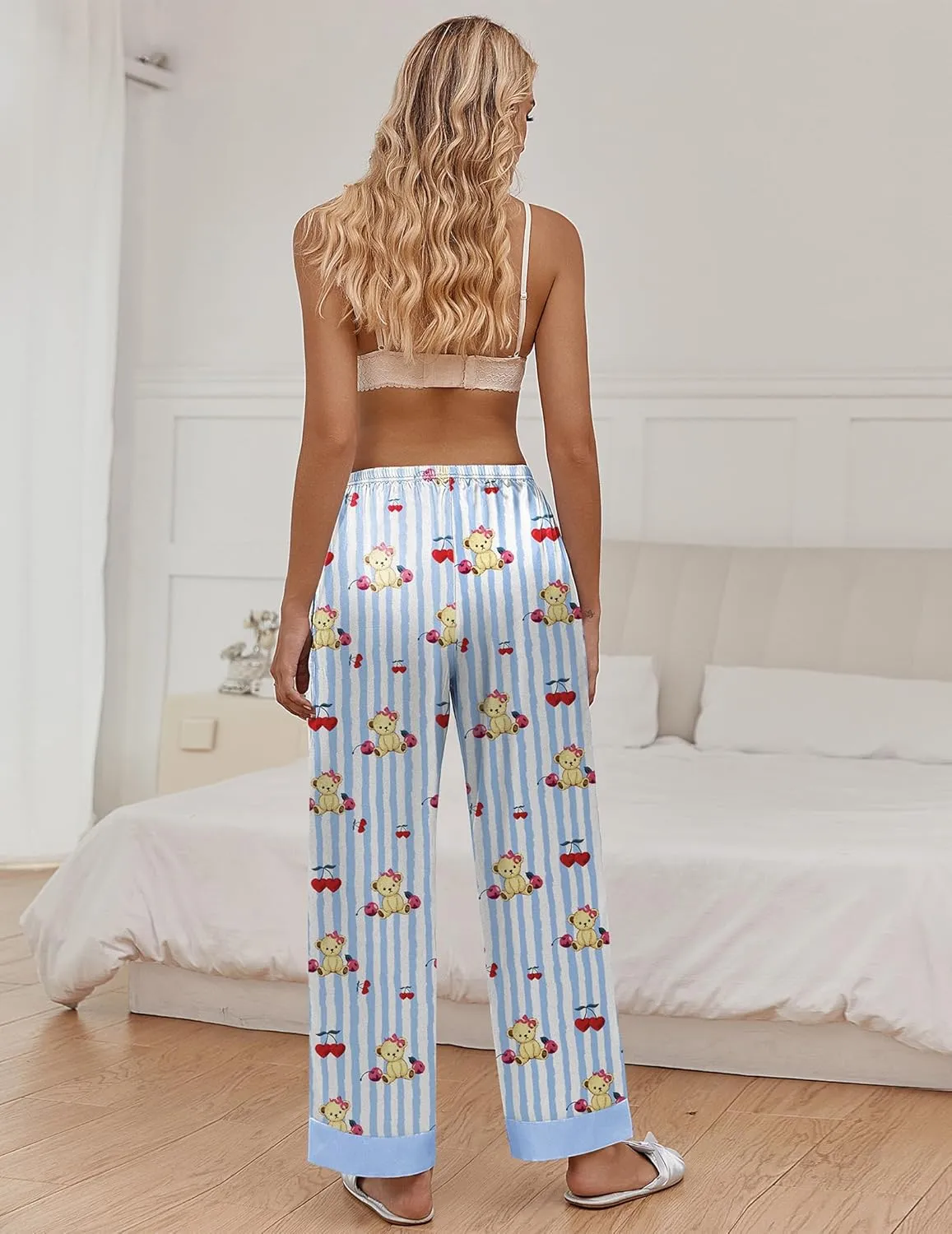Silk Satin Pajama Pants Elastic Waist Bottoms sold by Ekouaer product image thumbnail 3