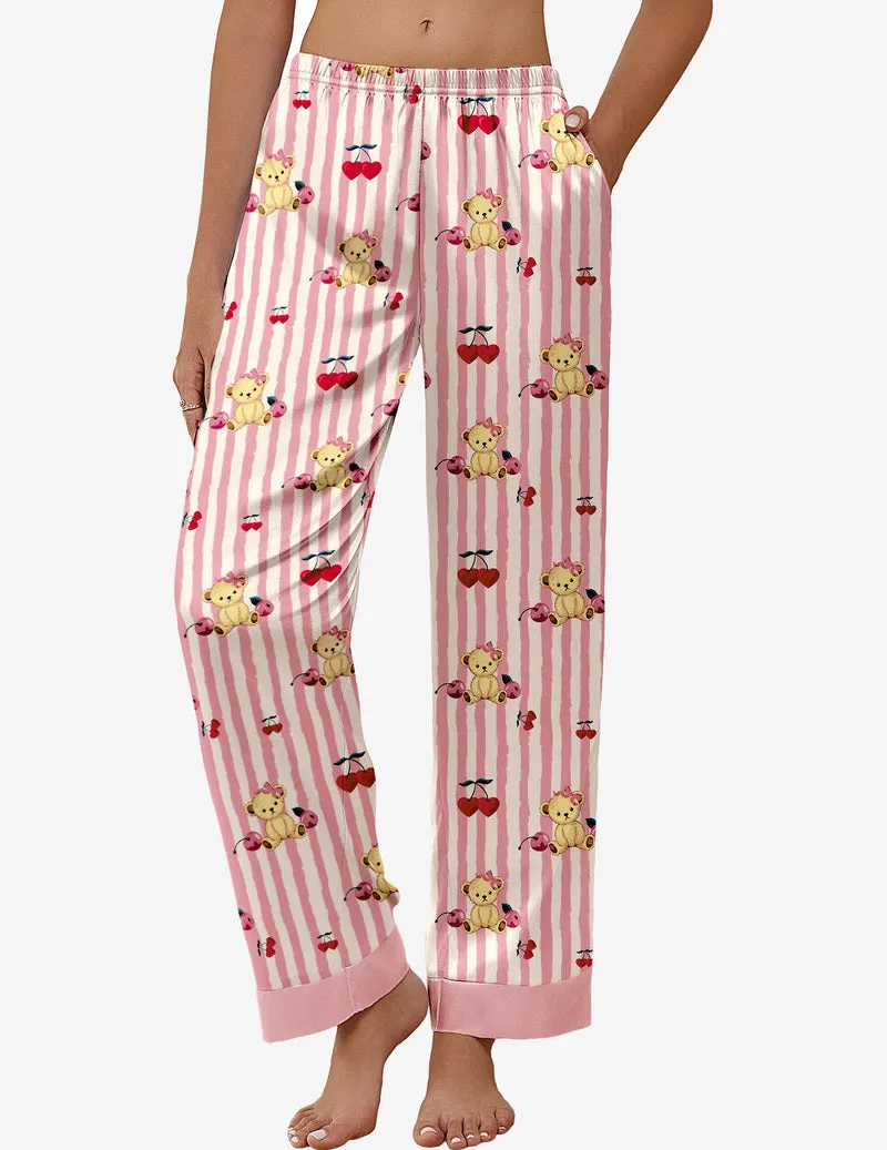 Silk Satin Pajama Pants Elastic Waist Bottoms sold by Ekouaer product image thumbnail 5