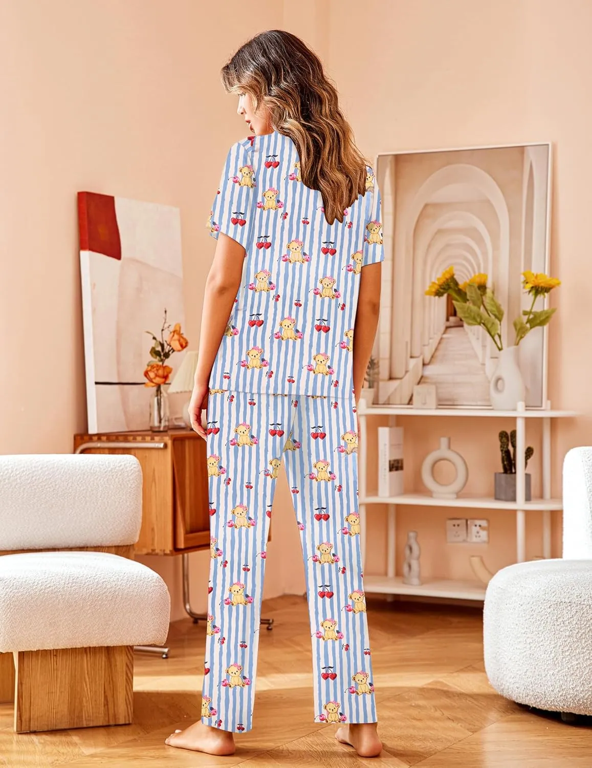 Teddy Notch Collar Soft Sleepwear Pjs Sets sold by Ekouaer product image thumbnail 3