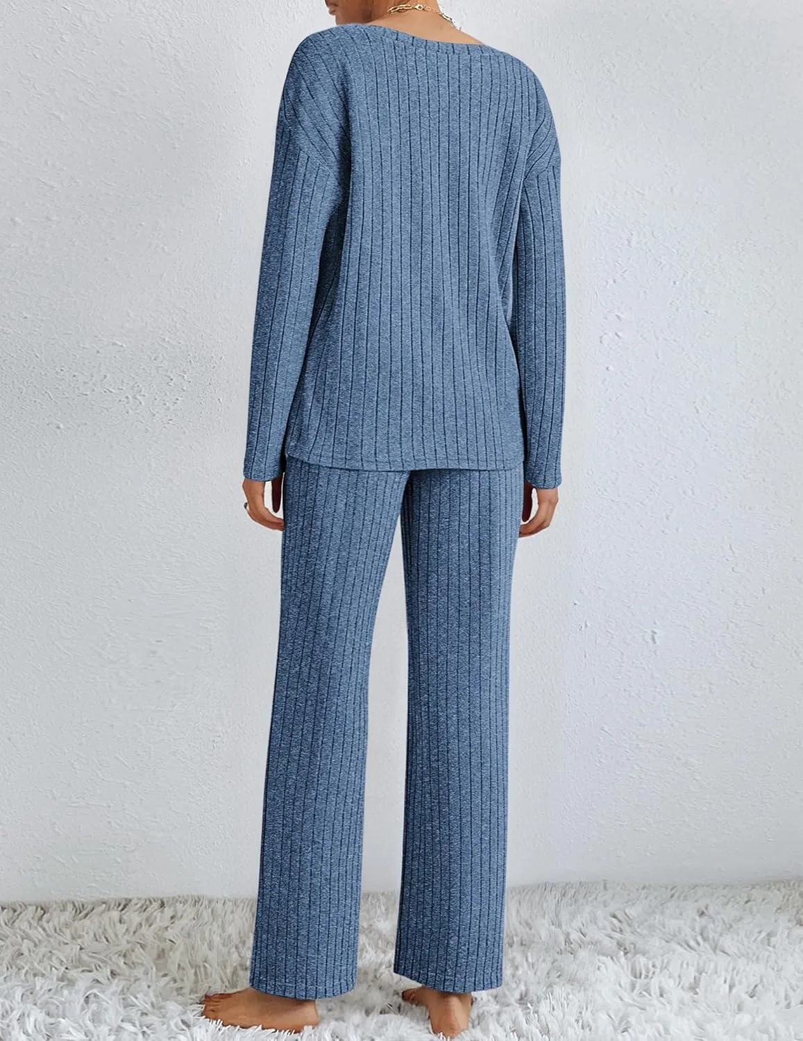 Ekouaer Lounge Sets Long Sleeve Knit Ribbed Pajama Sets sold by Ekouaer product image thumbnail 4