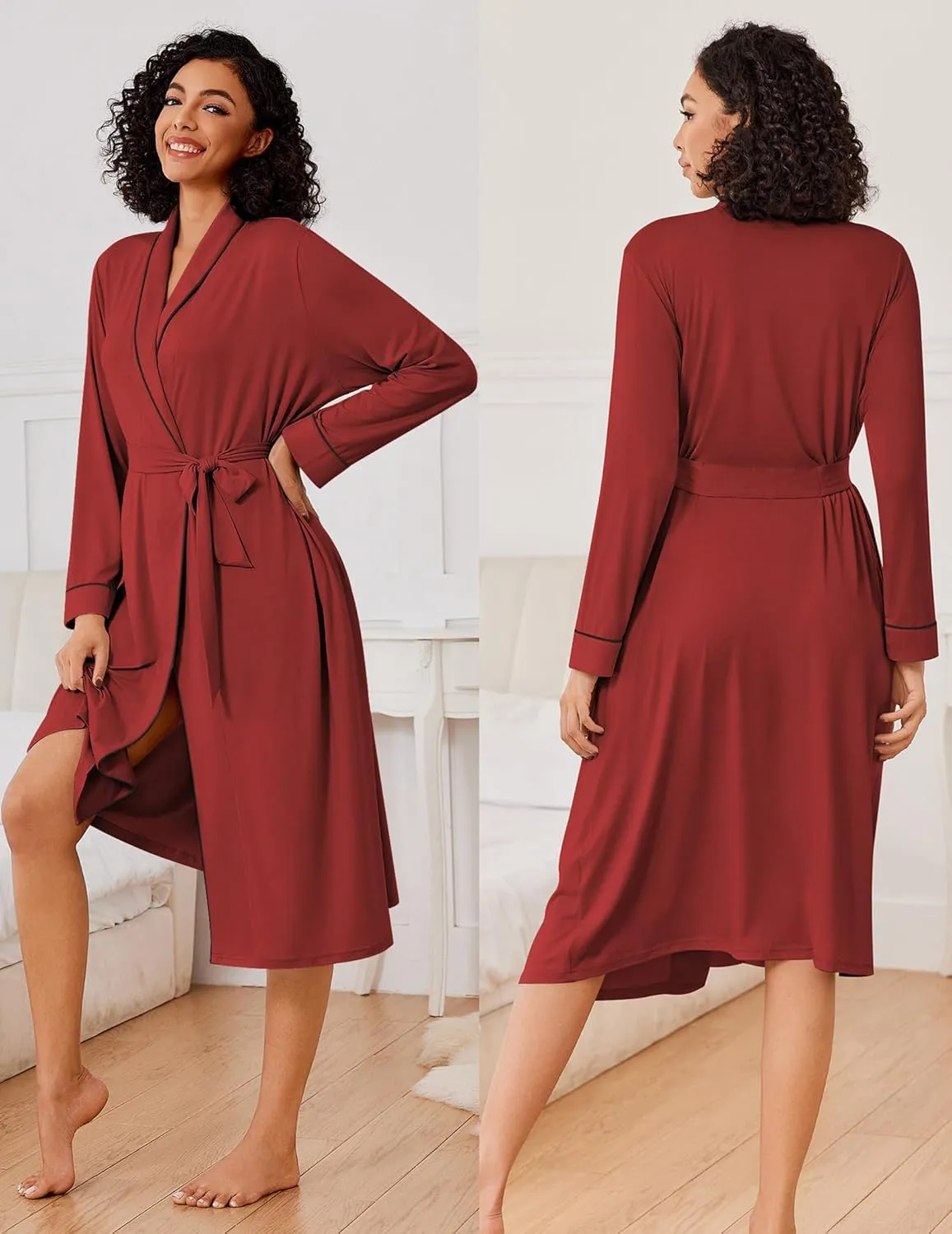 Ekouaer Kimono Robes Long Lightweight Knit Bathrobe sold by Ekouaer product image thumbnail 3