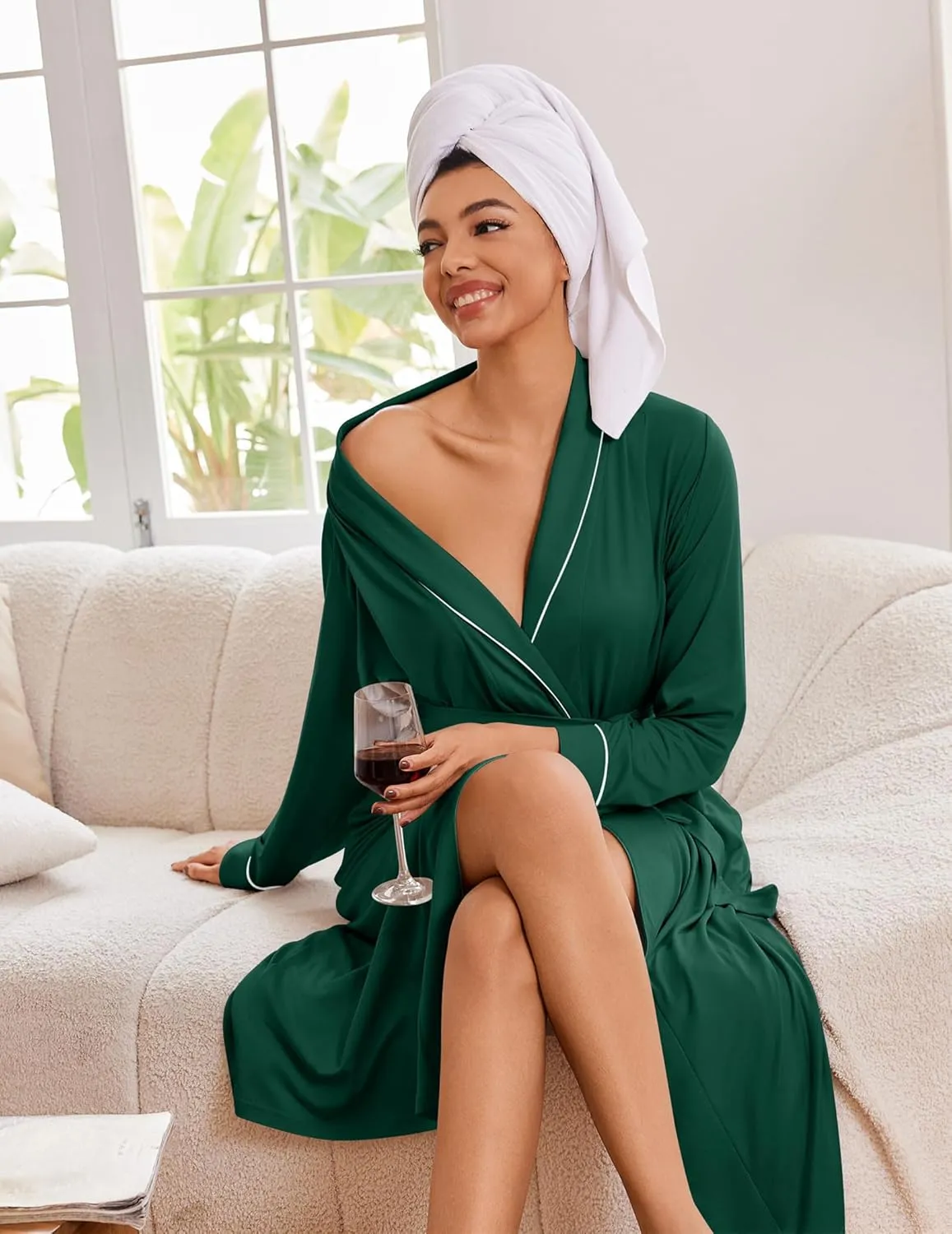 Ekouaer Kimono Robes Long Lightweight Knit Bathrobe sold by Ekouaer product image thumbnail 5