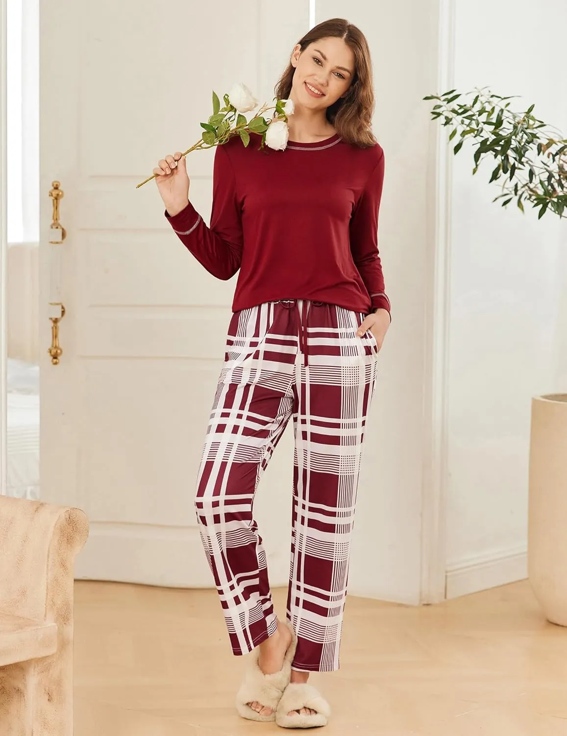 Ekouaer 2 Pack Long Sleeve Soft Loungewear Pjs Sets sold by Ekouaer product image thumbnail 5
