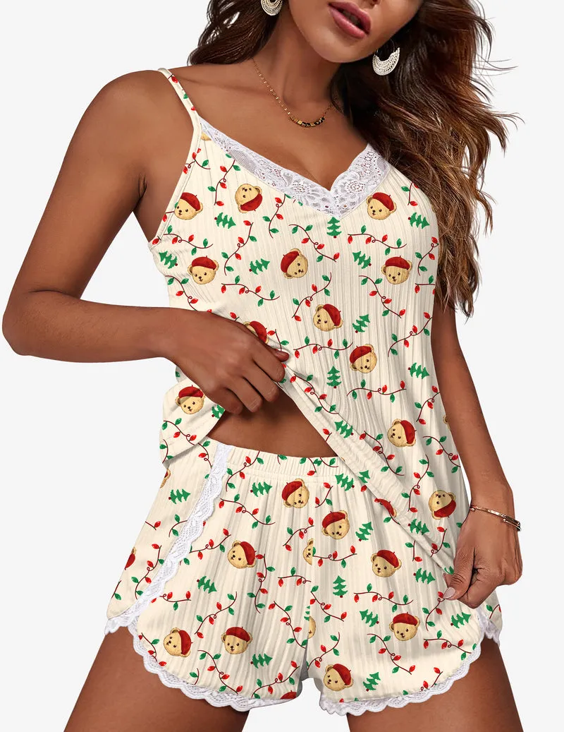 Ekouaer TEDDY Pajama Sets Soft 2 Piece Cami Shorts Set sold by Ekouaer product image thumbnail 2