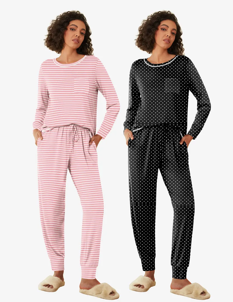 2 Pack Pajama Sets Long Sleeve Lounge Sets sold by Ekouaer product image thumbnail 2