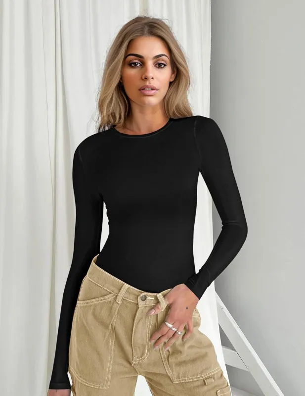 Long Sleeve Shirts Tight Fitted Tops made by Ekouaer