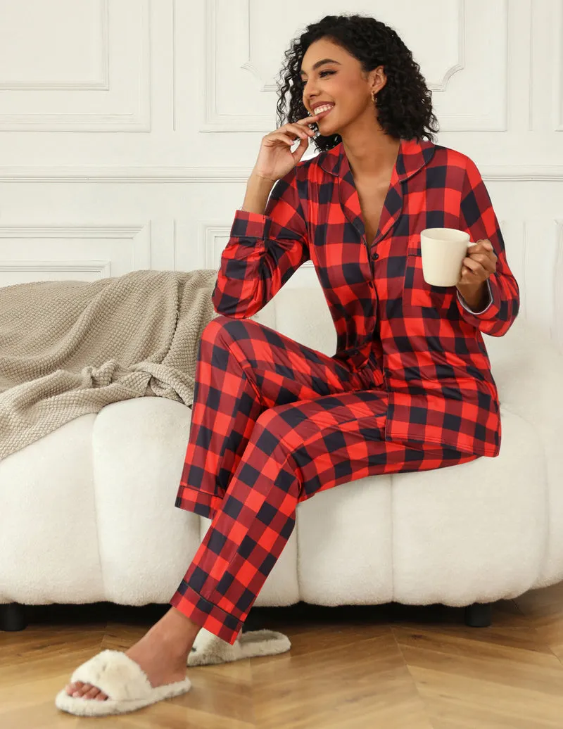 Plaid Pajamas Set 2 Piece Pjs Soft Top and Pants sold by Ekouaer product image thumbnail 2