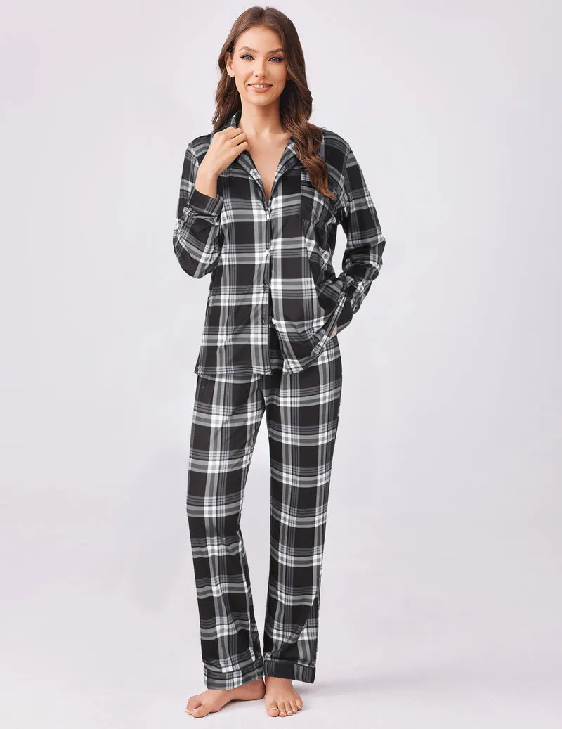 Plaid Pajamas Set 2 Piece Pjs Soft Top and Pants sold by Ekouaer product image thumbnail 5