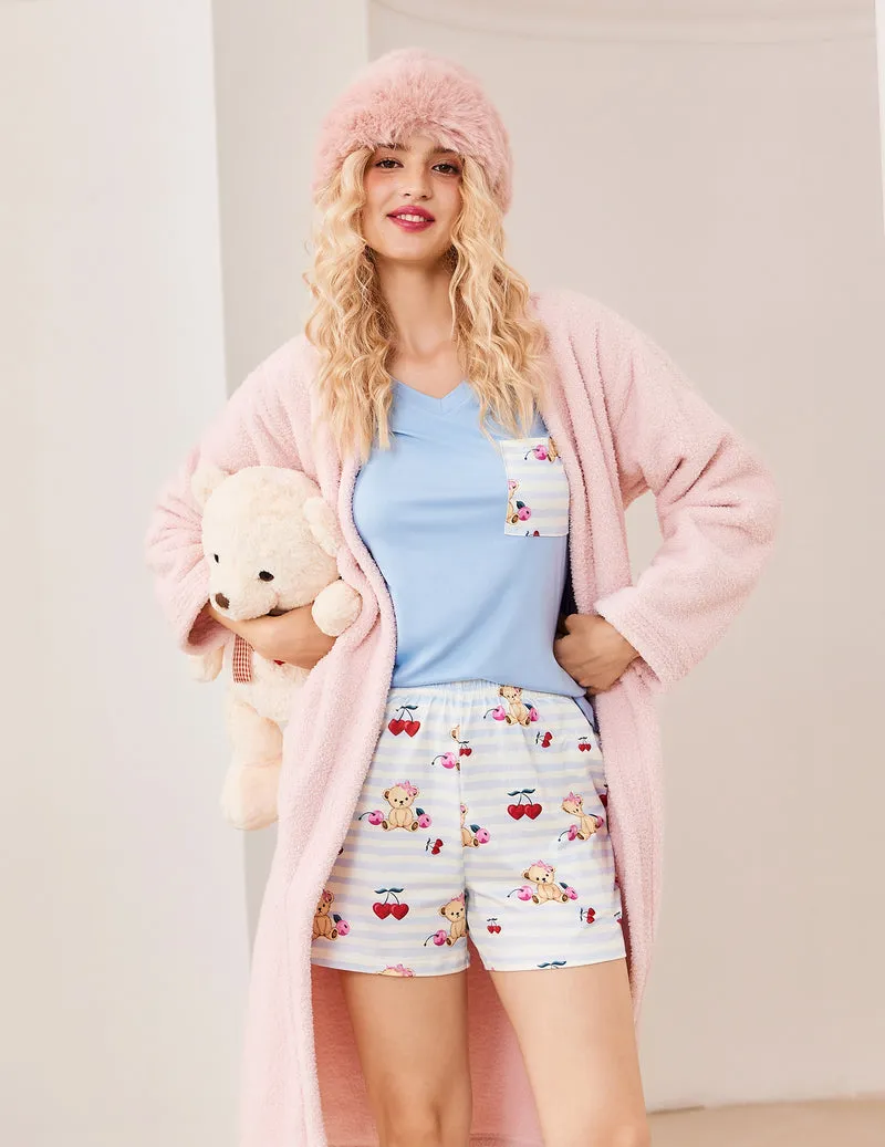 3 Piece Pajama Set Short Sleeve Pj Set Top and Shorts Pants sold by Ekouaer product image thumbnail 5