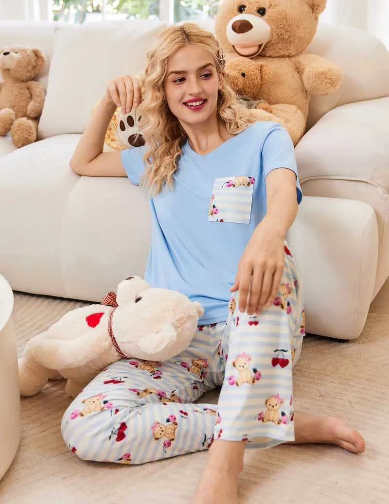 3 Piece Pajama Set Short Sleeve Pj Set Top and Shorts Pants sold by Ekouaer product image thumbnail 2