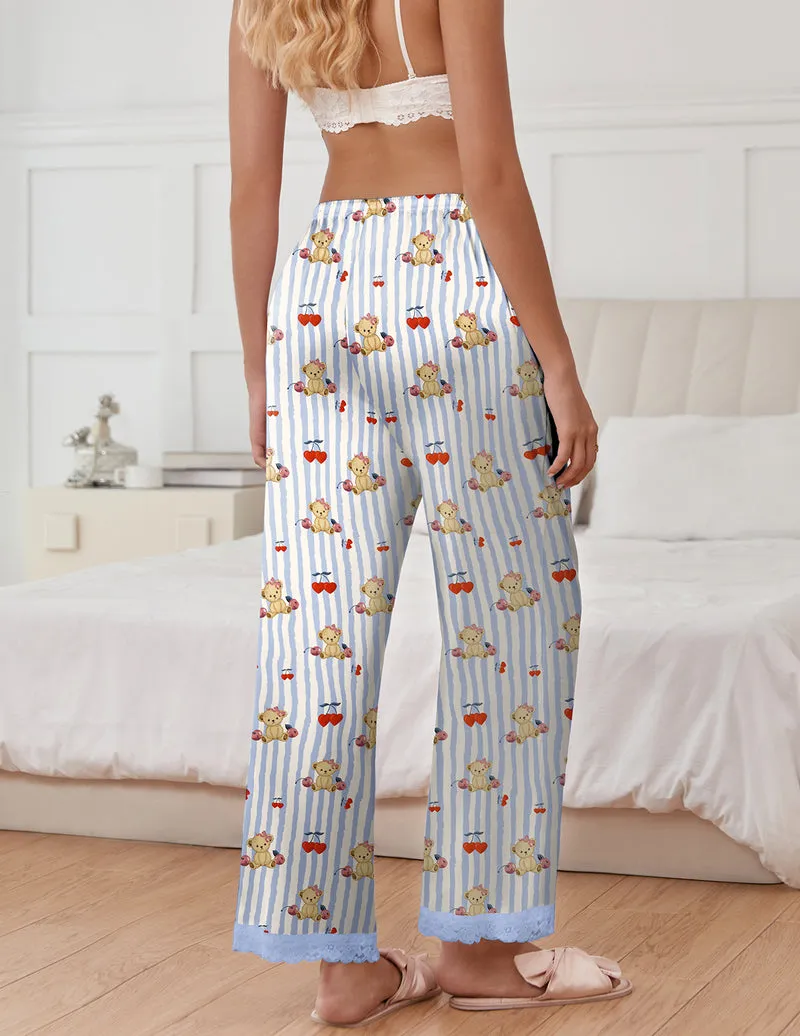 TEDDY Silk Satin Pajama Pants Casual Comfy Sleep Pants sold by Ekouaer product image thumbnail 2