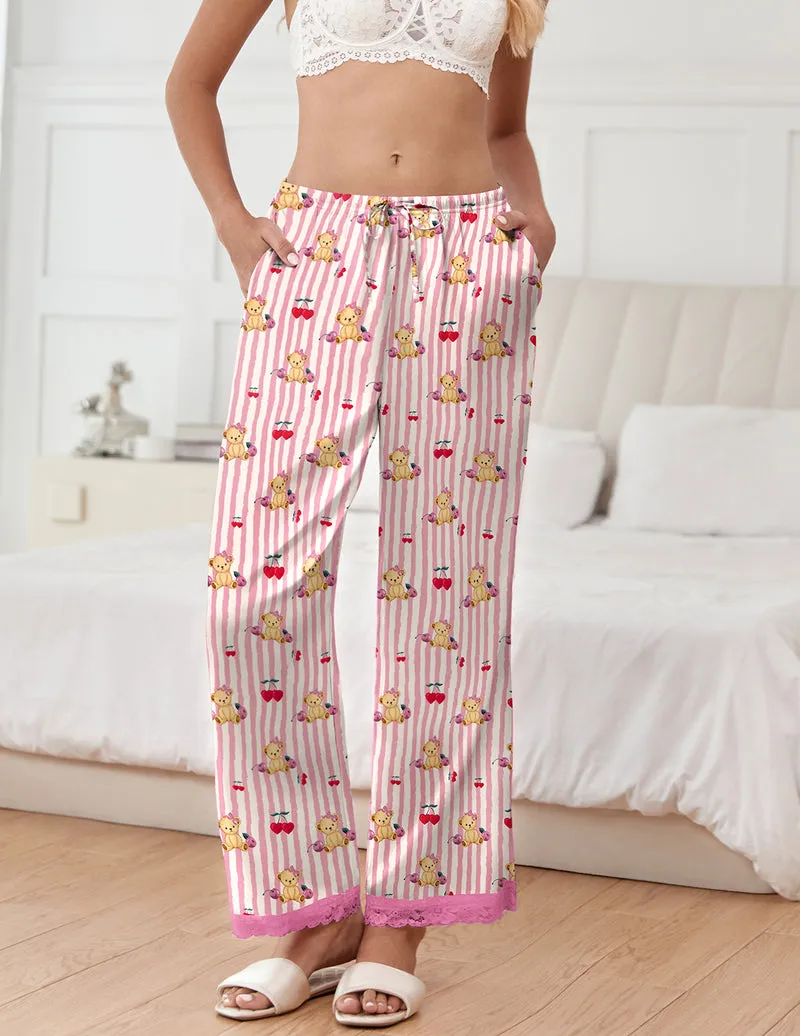 TEDDY Silk Satin Pajama Pants Casual Comfy Sleep Pants sold by Ekouaer product image thumbnail 3