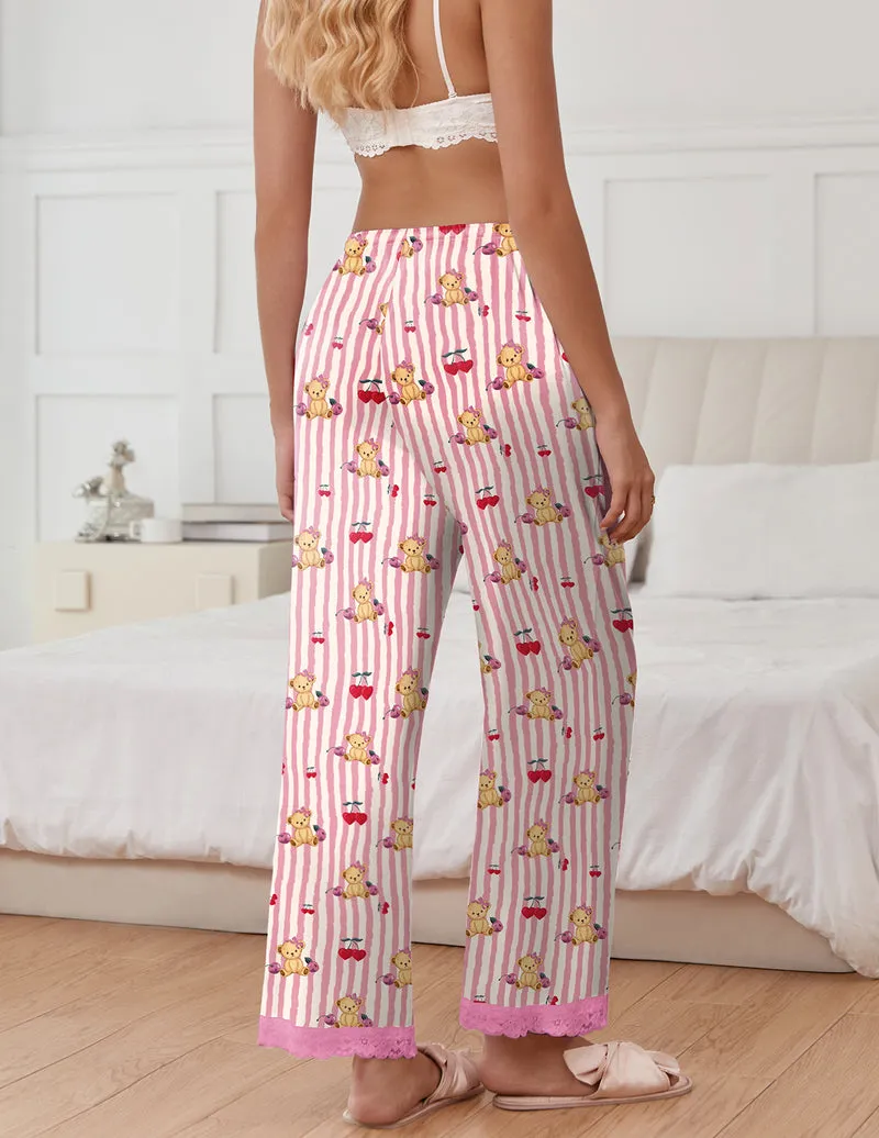 TEDDY Silk Satin Pajama Pants Casual Comfy Sleep Pants sold by Ekouaer product image thumbnail 4