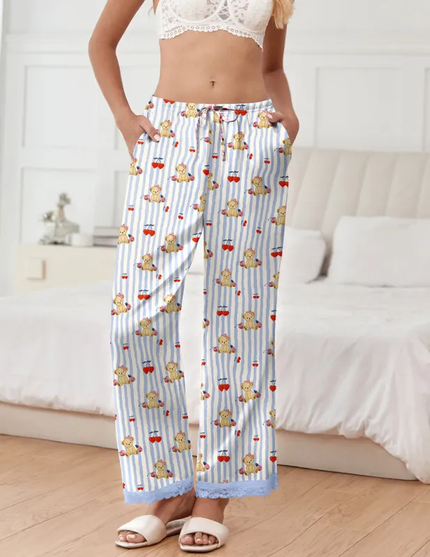 TEDDY Silk Satin Pajama Pants Casual Comfy Sleep Pants made by Ekouaer