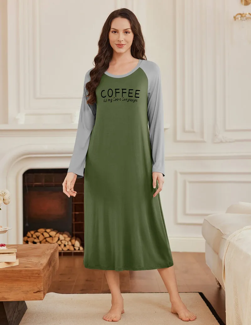 Long Sleeve Nightgowns Calf Length Sleep Shirts sold by Ekouaer product image thumbnail 4