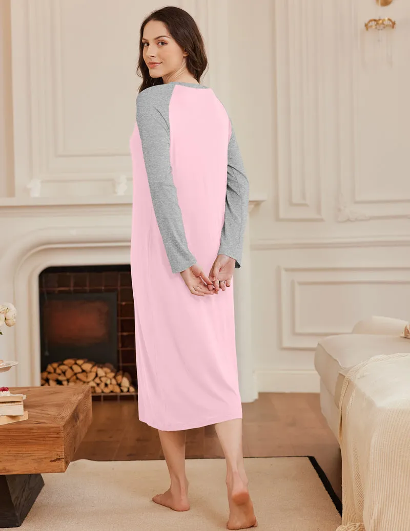 Long Sleeve Nightgowns Calf Length Sleep Shirts sold by Ekouaer product image thumbnail 3