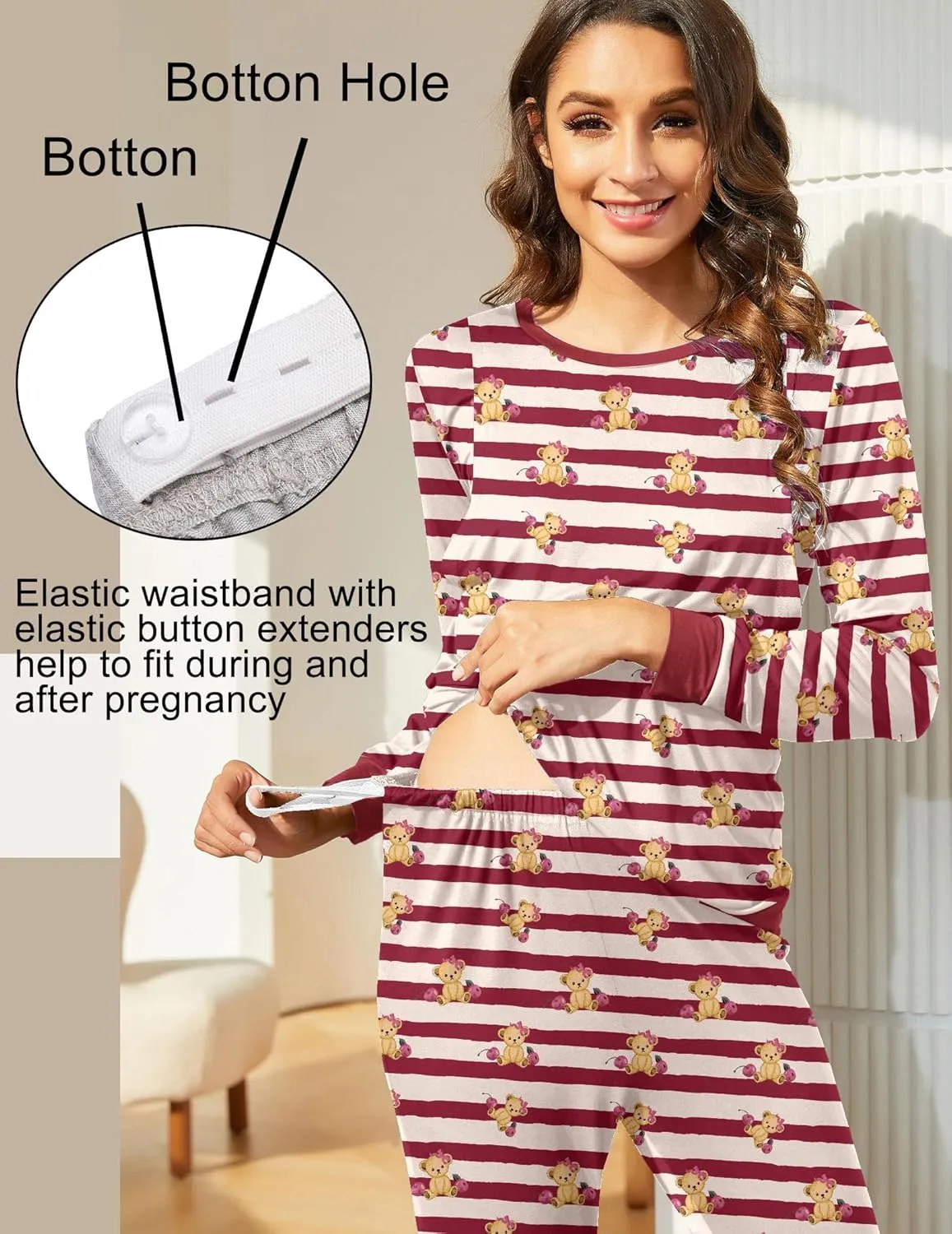 Ekouaer Teddy Pajama Set Long Sleeve Maternity Sleepwear sold by Ekouaer product image thumbnail 5