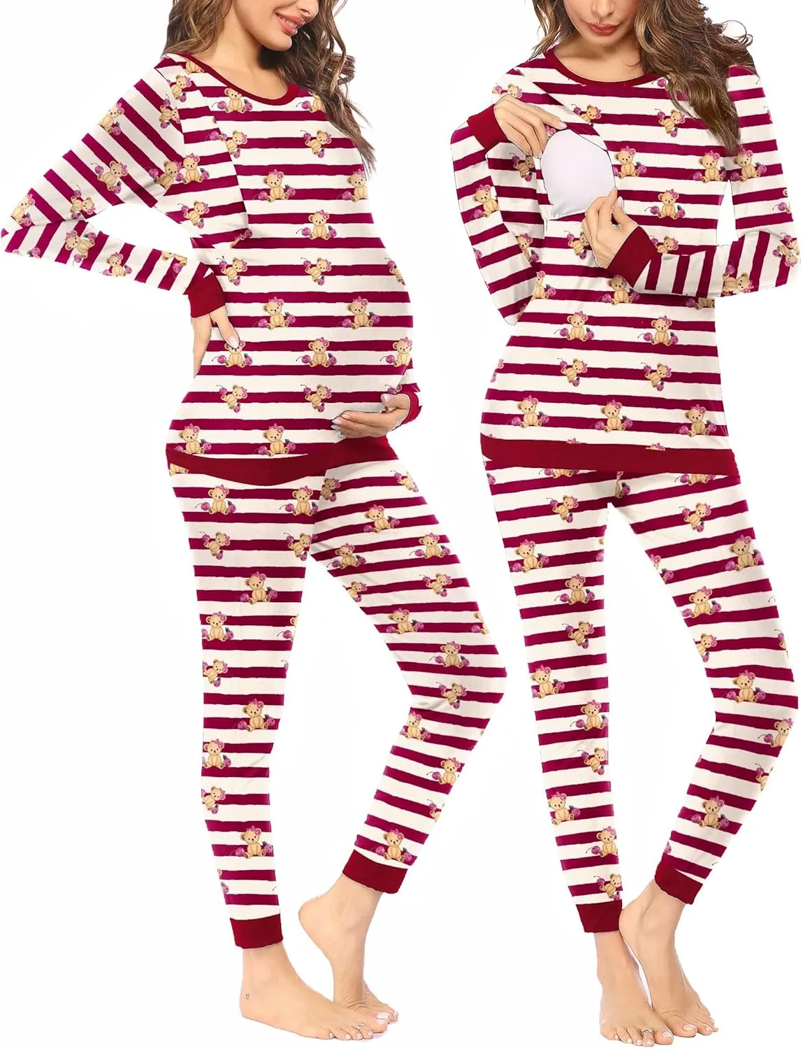 Ekouaer Teddy Pajama Set Long Sleeve Maternity Sleepwear sold by Ekouaer product image thumbnail 2