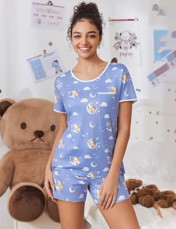 Ekouaer Teddy Print Pajama Set 2 Piece Lounge Set sold by Ekouaer