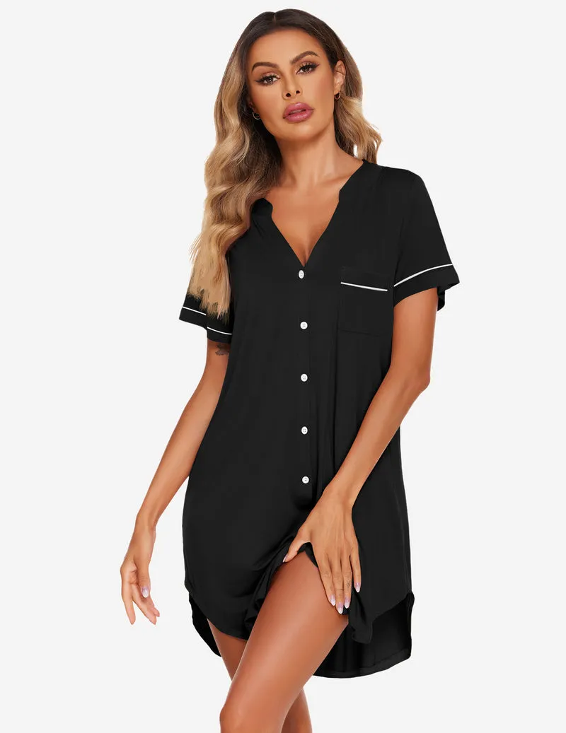 Button Down Sleep Shirt V Neck Nightshirt sold by Ekouaer product image thumbnail 4