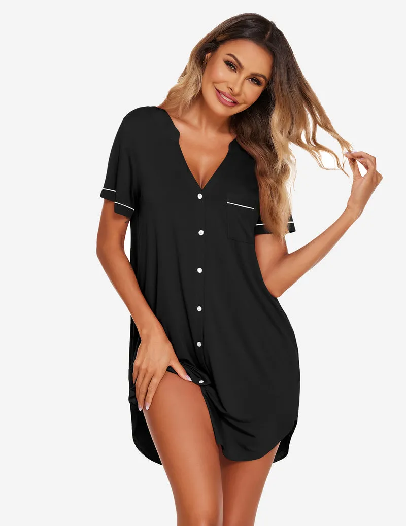 Button Down Sleep Shirt V Neck Nightshirt sold by Ekouaer product image thumbnail 2