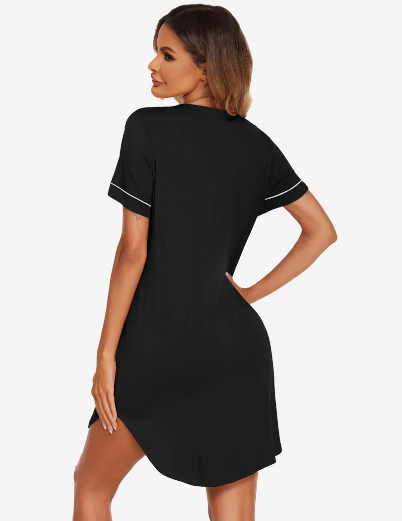 Button Down Sleep Shirt V Neck Nightshirt sold by Ekouaer product image thumbnail 3