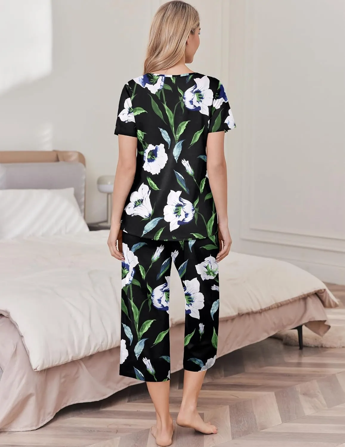Pajama Sets Soft Cotton Pj Top with Capri Pants sold by Ekouaer product image thumbnail 2