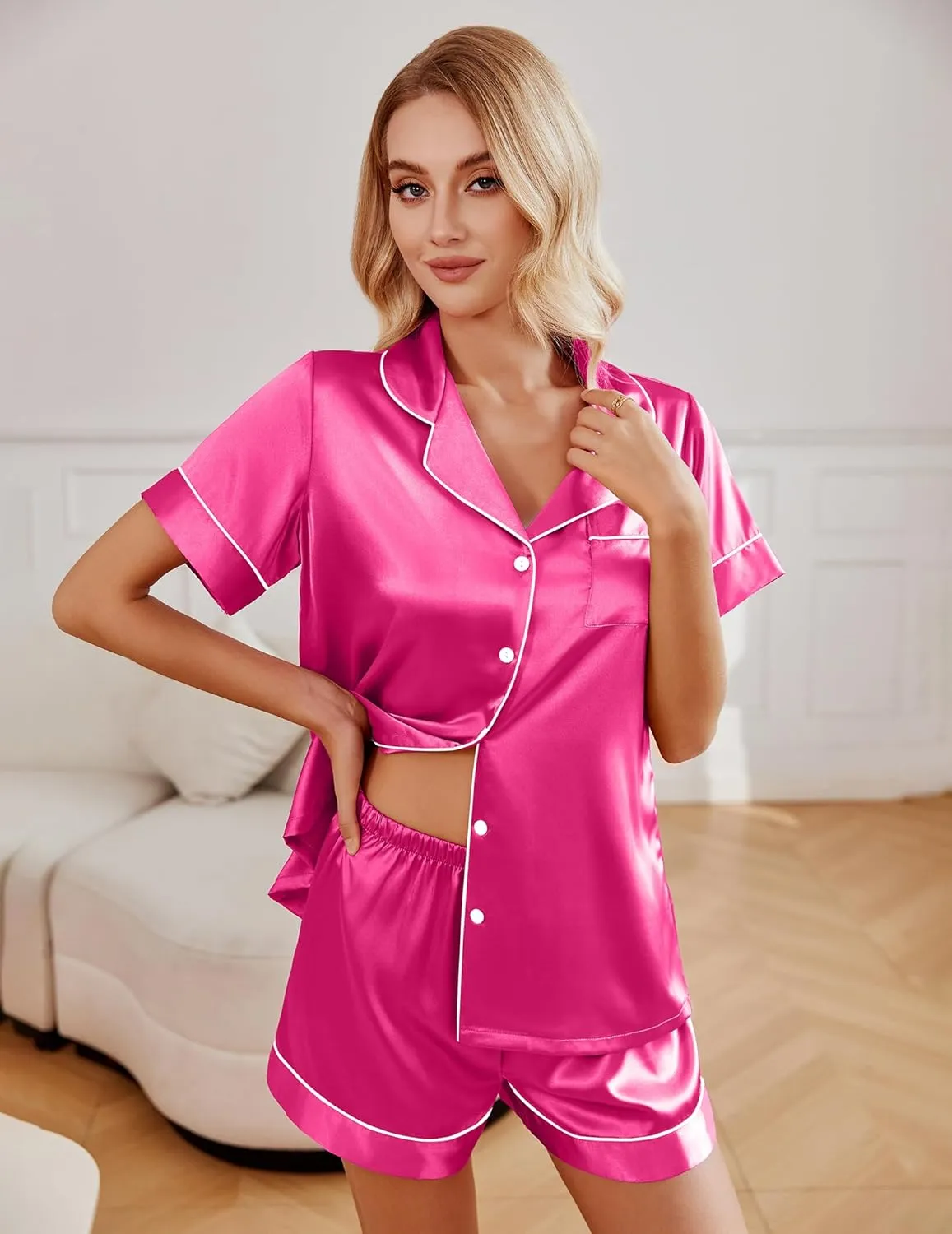Ekouaer 2 Pack Pajama Sets Silk Satin Pj Lounge Set sold by Ekouaer product image thumbnail 5