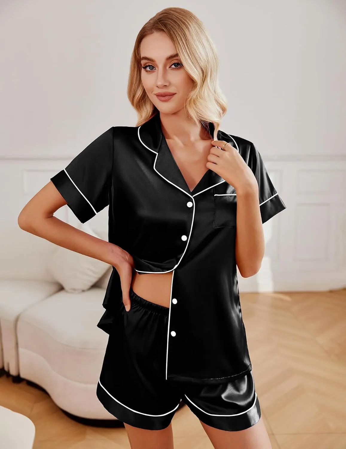 Ekouaer 2 Pack Pajama Sets Silk Satin Pj Lounge Set sold by Ekouaer product image thumbnail 2