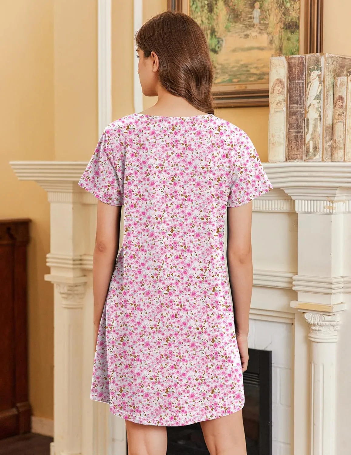 Cotton Short Sleeve Nightshirt T-shirt sold by Ekouaer product image thumbnail 5