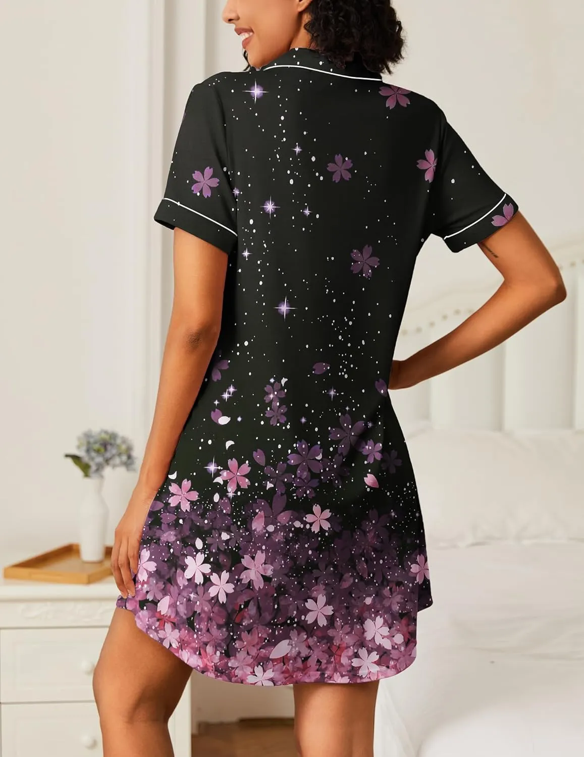 2 Pack Button Down Sleepshirts Soft Pajama Dress sold by Ekouaer product image thumbnail 3